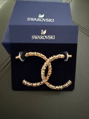 Swarovski Rose Gold Crystal Interlocking CC-Style Earrings